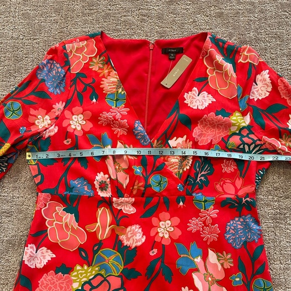 NWT J. Crew Floral Red Dress, Short Length, Long Sleeve, V-Neck, Size 16, NEW - Picture 8 of 15